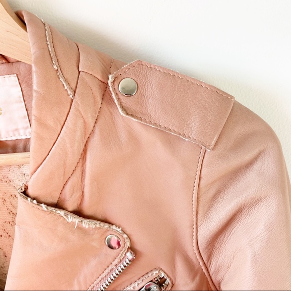 MAJE pink Moto leather jacket - Picture 8 of 14